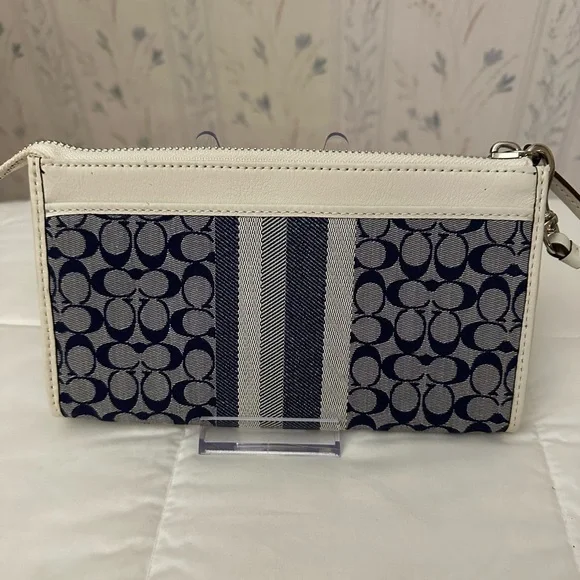 Coach Signature Denim Wristlet with Leather Trim - Picture 2 of 11